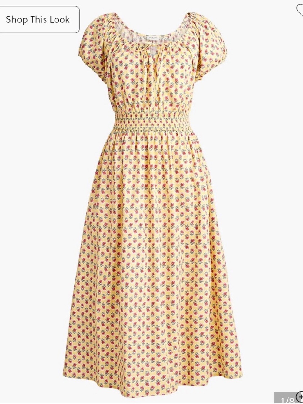 J. Crew Yellow Floral Smocked-Waist Midi Dress